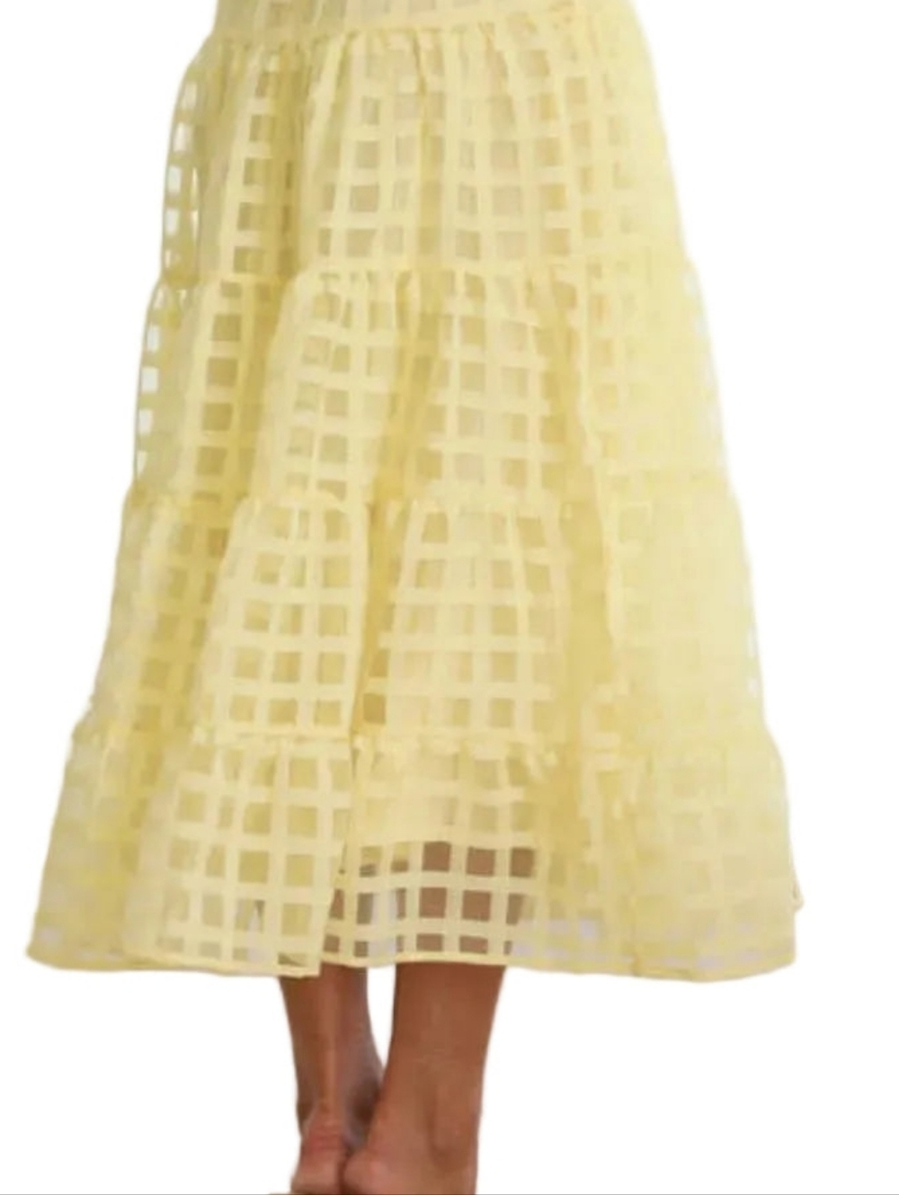 Off Shoulder Short Puff Sleeve Elastic Smocked Bodice Tiered A-line Midi Dress - Picture 12 of 14